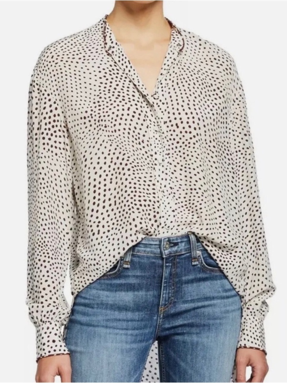 Rag & Bone Dirdre Blouse Polka Dot Print Long Sleeve Ivory Brown Size Small